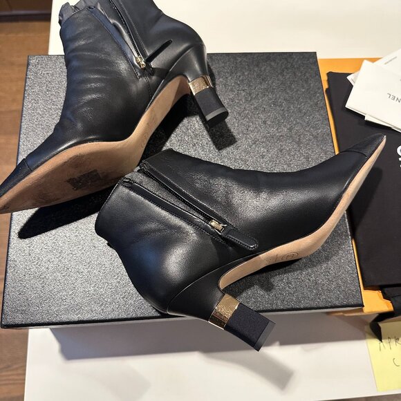 Lambskin Grosgrain Cap Toe Short Ankle Boots Black 38.5 - Picture 4 of 4